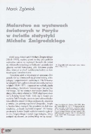 Malarstwo na wystawach światowych w Paryżu w świetle statystyki Michała Żmigrodzkiego
