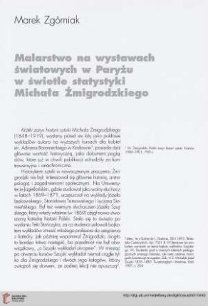 Malarstwo na wystawach światowych w Paryżu w świetle statystyki Michała Żmigrodzkiego