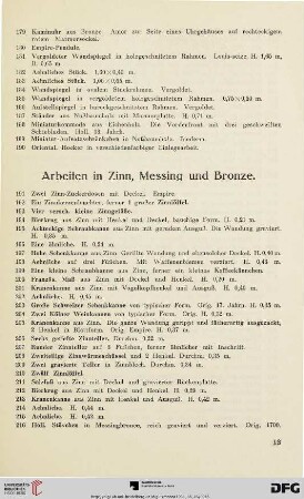 Arbeiten in Zinn, Messing und Bronze (Nr. 191-299)