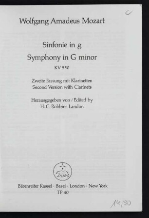 Sinfonie in g KV 550 : zweite Fassung mit Klarinetten
