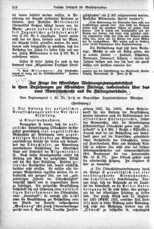 Zur Frage der öffentlichen Wohnungszwangswirtschaft in ihren Beziehungen zur öffentlichen Fürsorge, insbesondere über das neue Mieterschutzrecht und die Fürsorgeverbände (Fortsetzung)