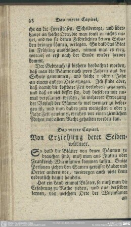 Das vierte Capitel. Von Erziehung derer Seidenwürmer