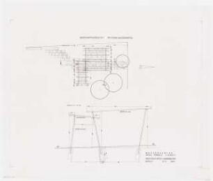 Bundesgartenschau 1971, Köln: Wassergarten Pergola Schnitt 1:20 und Draufsicht 1:50