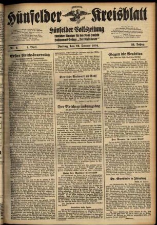 Erste Ausgabe vom Freitag, den 19. Januar 1934.