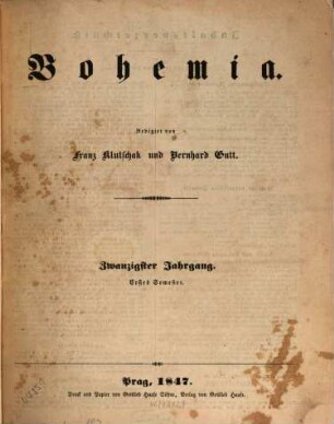 Bohemia : ein Unterhaltungsblatt. 1847,1 = Jg. 20