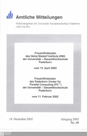 Frauenförderplan des Heinz-Nixdorf-Instituts (HNI) der Universität-Gesamthochschule Paderborn : vom 15. April 2002