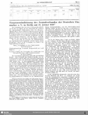 Hauptausschußsitzung des Zentralverbandes der Deutschen Uhrmacher am 21. Januar 1929 in Berlin