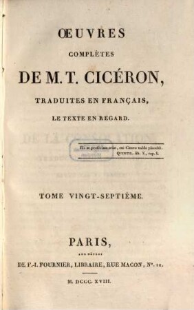 Oeuvres complètes de M. T. Cicéron, 27. Ouvrages philosophiques et fragmens