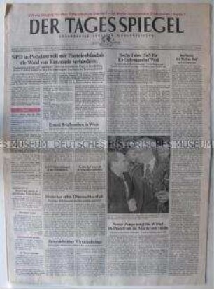 Fragment" der Berliner Tageszeitung "Der Tagesspiegel" zu den Kommunalwahlen in Brandenburg und zur Verurteilung des ehemaligen "Spionagechefs" der DDR Marcus Wolf