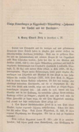 138-150 Einige Bemerkungen zu Riggenbach's Abhandlung: "Johannes der Apostel und der Presbyter"