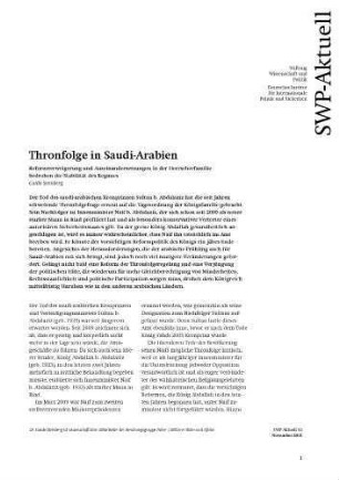Thronfolge in Saudi-Arabien : Reformverweigerung und Auseinandersetzungen in der Herrscherfamilie bedrohen die Stabilität des Regimes