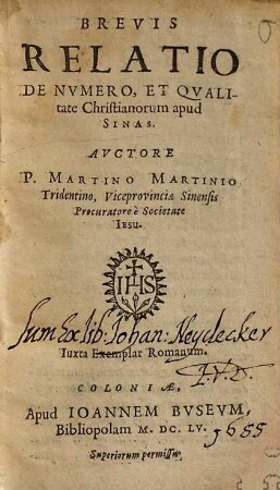 Brevis relatio de numero, et qualitate Christianorum apud Sinas