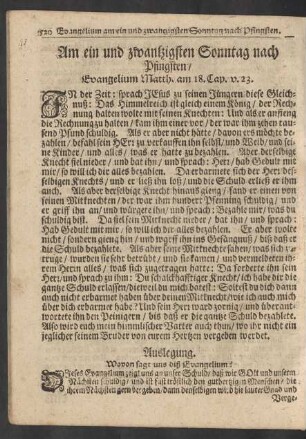 Am ein und zwantzigsten Sonntag nach Pfingsten / Evangelium Matth. am 18. Cap. v. 23.