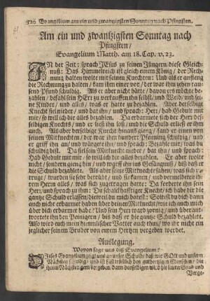 Am ein und zwantzigsten Sonntag nach Pfingsten / Evangelium Matth. am 18. Cap. v. 23.