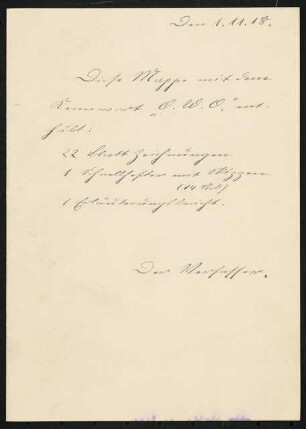 Viergleisige Untergrundbahn für Vorort- und Stadtverkehr, Berlin Schinkelwettbewerb 1919: handschriftliche Inhaltsangabe in Briefform