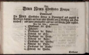 Von denen Neuen Christlichen Königen in Dänemarck.