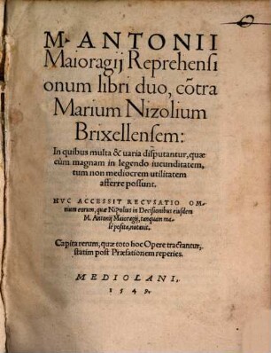 Reprehensionum libri duo : contra Marium Nizolium