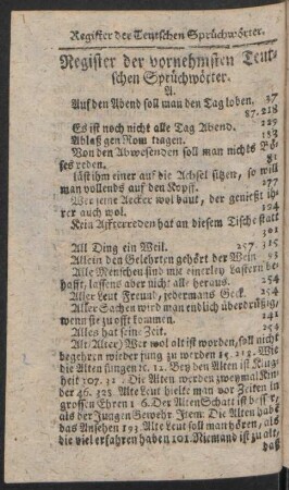 Register der vornehmsten Teutschen Sprüchwörter