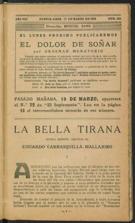 1924008331: La bella tirana : novela inédita