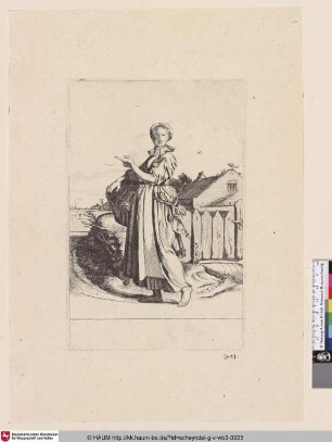 [Frau mit Geflügel im Korb, nach links zeigend; Maiden in left Profile with Poultry]