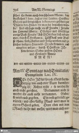 Am IV. Sonntage nach Trinitatis, Evangelium Luc. IV.