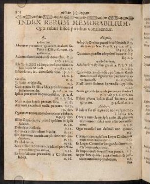 556-622, Index Rerum Memorabilium, Quae tribus hisce partibus continentur.