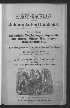 Kunst-Nachlass des Herrn Johann Anton Ramboux : [Aktionskat.]