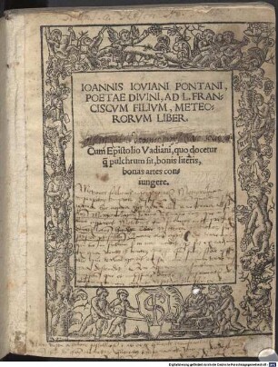 Joannis Ioviani Pontani, Poetae Divini, Ad L. Franciscum Filium, Meteororum Liber
