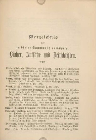 Verzeichnis der in dieser Sammlung erwähnten Bücher, Aufsätze und Zeitschriften.