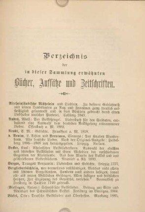 Verzeichnis der in dieser Sammlung erwähnten Bücher, Aufsätze und Zeitschriften.