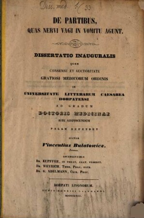 De partibus, quas nervi vagi in vomitu agunt : dissertatio inauguralis