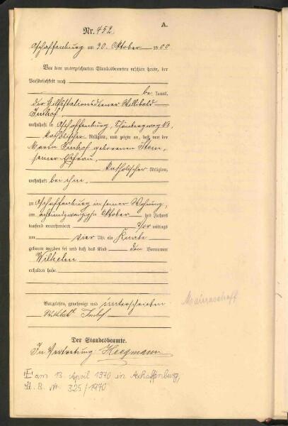 Standesamtsbuch der Stadt Aschaffenburg: Geburten 365/1900 - 184/1901