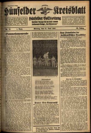 Erste Ausgabe vom Montag, den 21. Juni 1937.