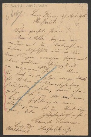 Brief an B. Schott's Söhne : 29.09.1915