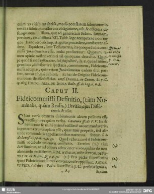 Caput II. Fideicommissi Definitio, (tàm Nominalis, Quàm Realis,) Divisio, ejus Differentia & usus