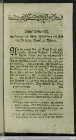 Erstes Hauptstück. Entstehung der Welt; Schöpfung und Fall des Menschen, Mittel zur Rettung
