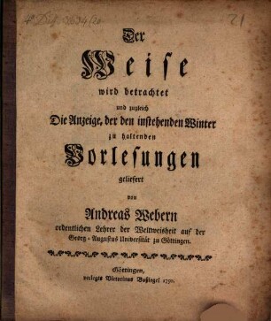 Betrachtung über den Weisen : [Progr.]