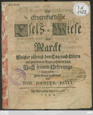 Die Quernfurtische Esels-Wiese und Marckt : Welcher jährlich den Tag nach Ostern auf gemeldeten Anger gehalten wird