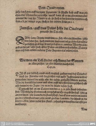 Zuwissen/ auff was Polus höhe der Quadrant gemacht sey. Cap. XIIII.