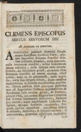 Clemens Episcopus Servus Servorum Dei