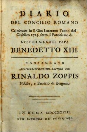 Diario del Concilio romano : celebr. anno 1725