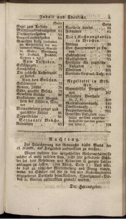 Nachtrag und Nöthigste Verbesserungen.