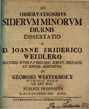 De observationibus siderum minorum diurnis diss.