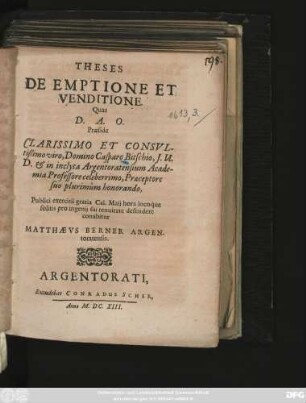 Theses De Emptione Et Venditione