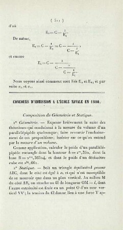 Concours d'admission a l'école navale en 1880.