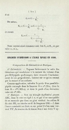Concours d'admission a l'école navale en 1880.