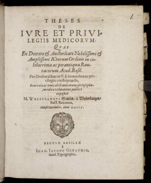 Theses De Jure Et Privilegiis Medicorum: [...]