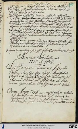 [fol. 420] Rektorat Franz Josef Bob 1775/76