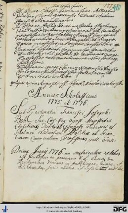 [fol. 420] Rektorat Franz Josef Bob 1775/76