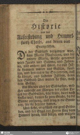 Die Historie von der Auferstehung und Himmelfarth Christi, aus denen vier Evangelisten